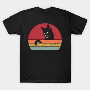 Funny Retro Black Cat Chasing Tail T-Shirt